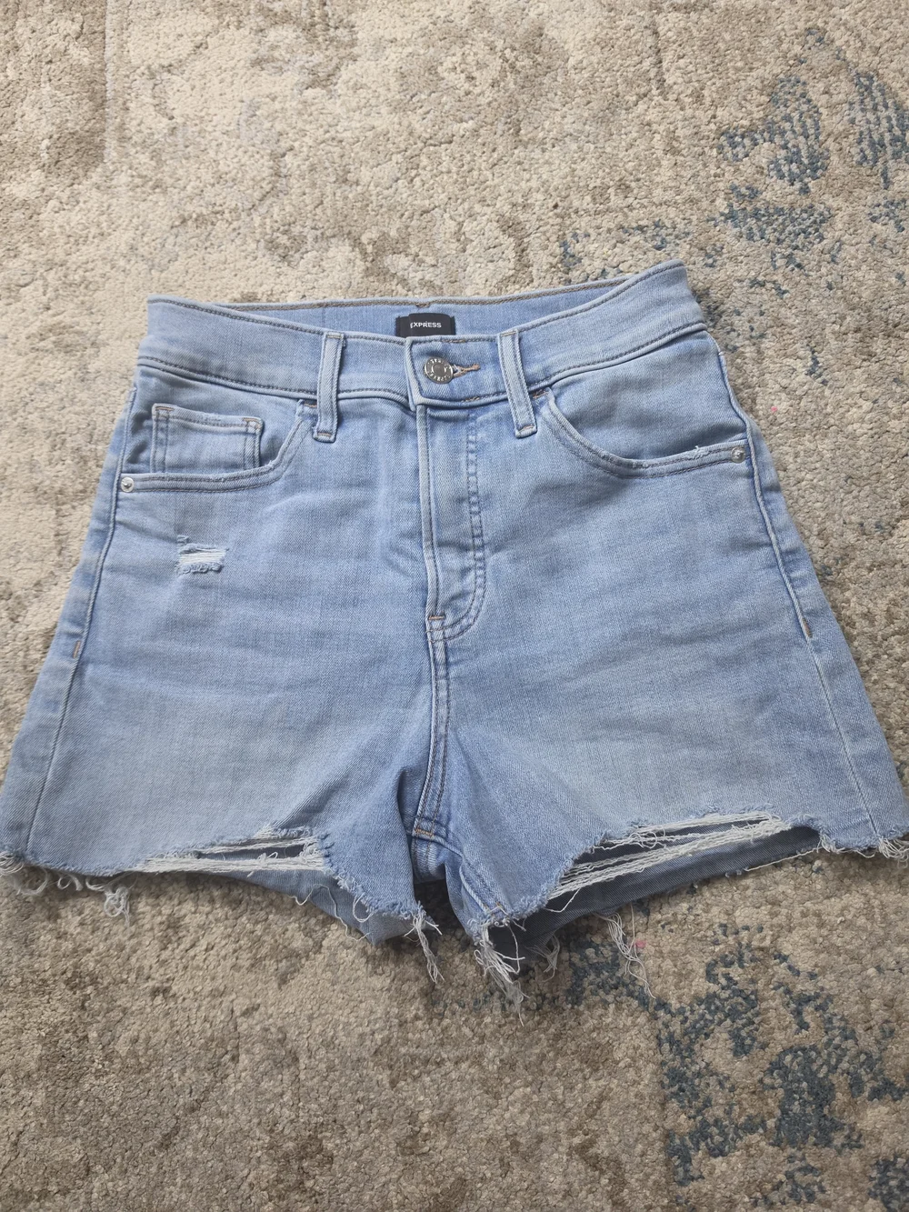 Express High-Rise Light Blue Denim Shorts